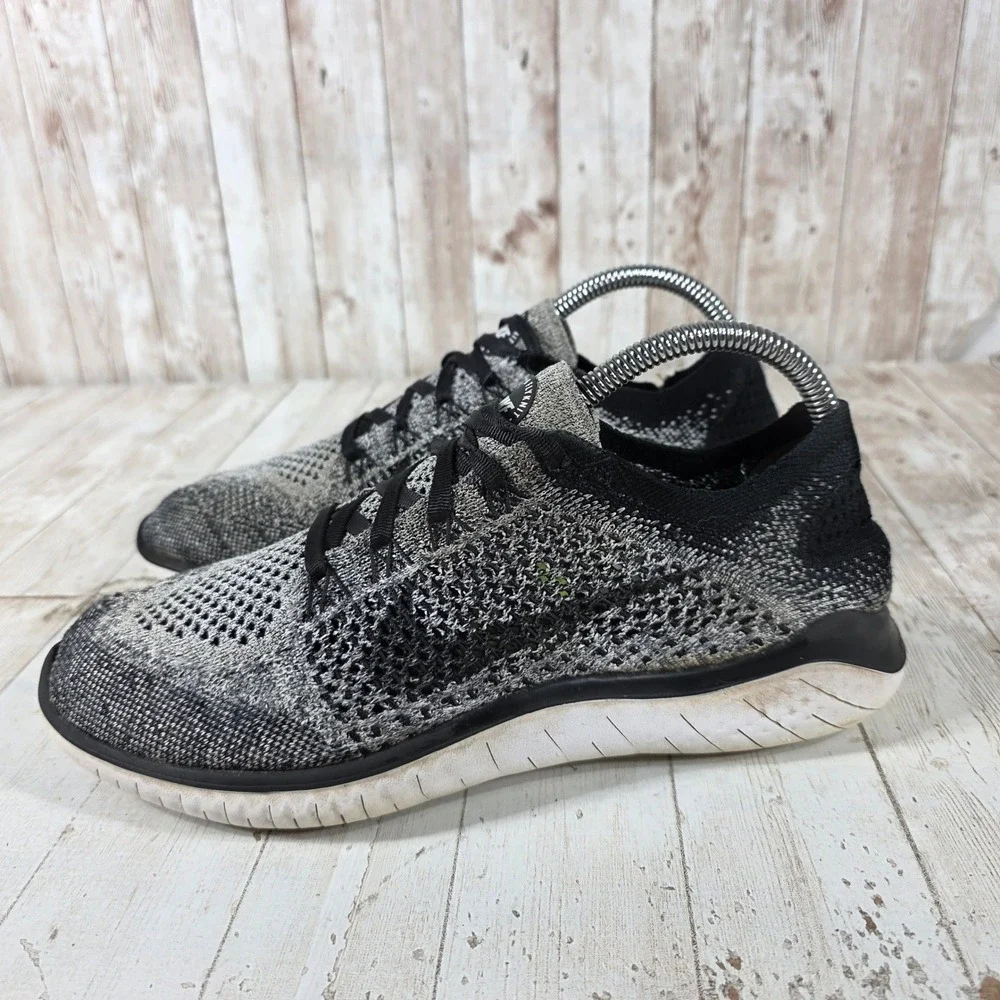 Nike Free RN Flyknit 2018 Womens Running Shoes Black White 942839-101 Size 9